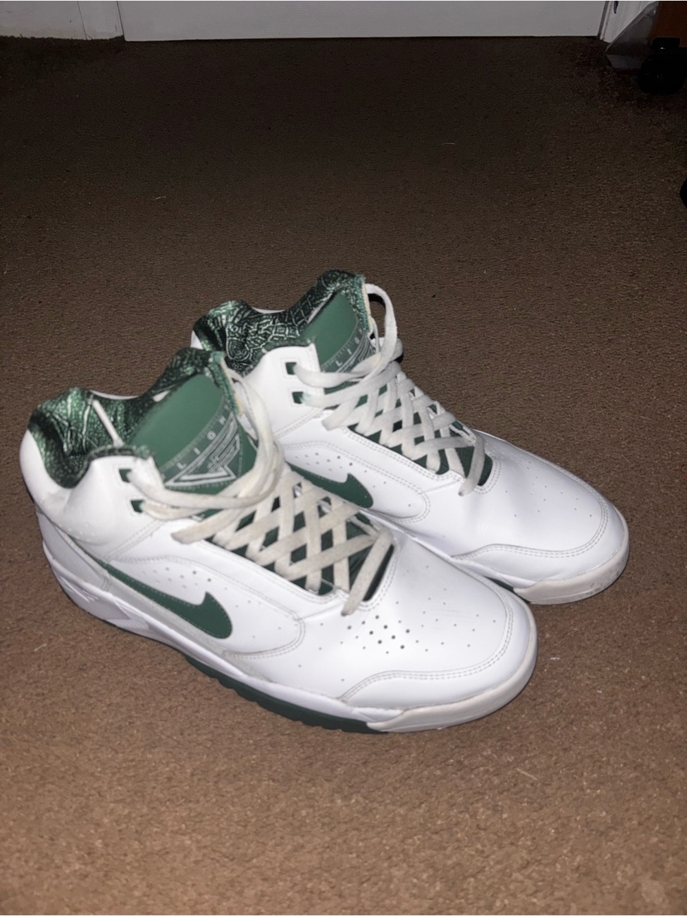 Nike White & Green Low-Top Basketball Sneakers